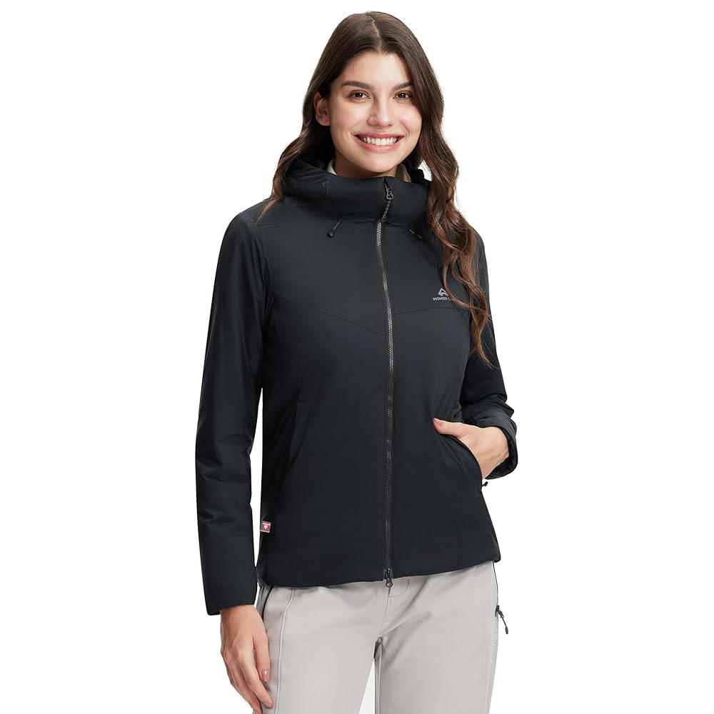 Pioneer Camp 여성용 PrimaLoft 골드 단열 재킷 방수 패딩 가볍고 따뜻한 겨울 아웃도어 하이킹, 블랙., XXL Black Small - 상품 이미지
