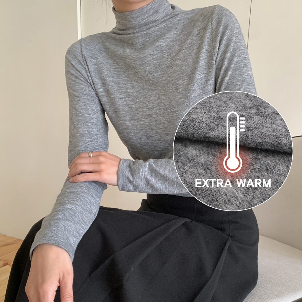 겨울 모크넥 여성 목 폴라티 이너 기모 티셔츠 여자 티셔츠 긴팔 터틀넥 반폴라 반목티 - 상품 이미지