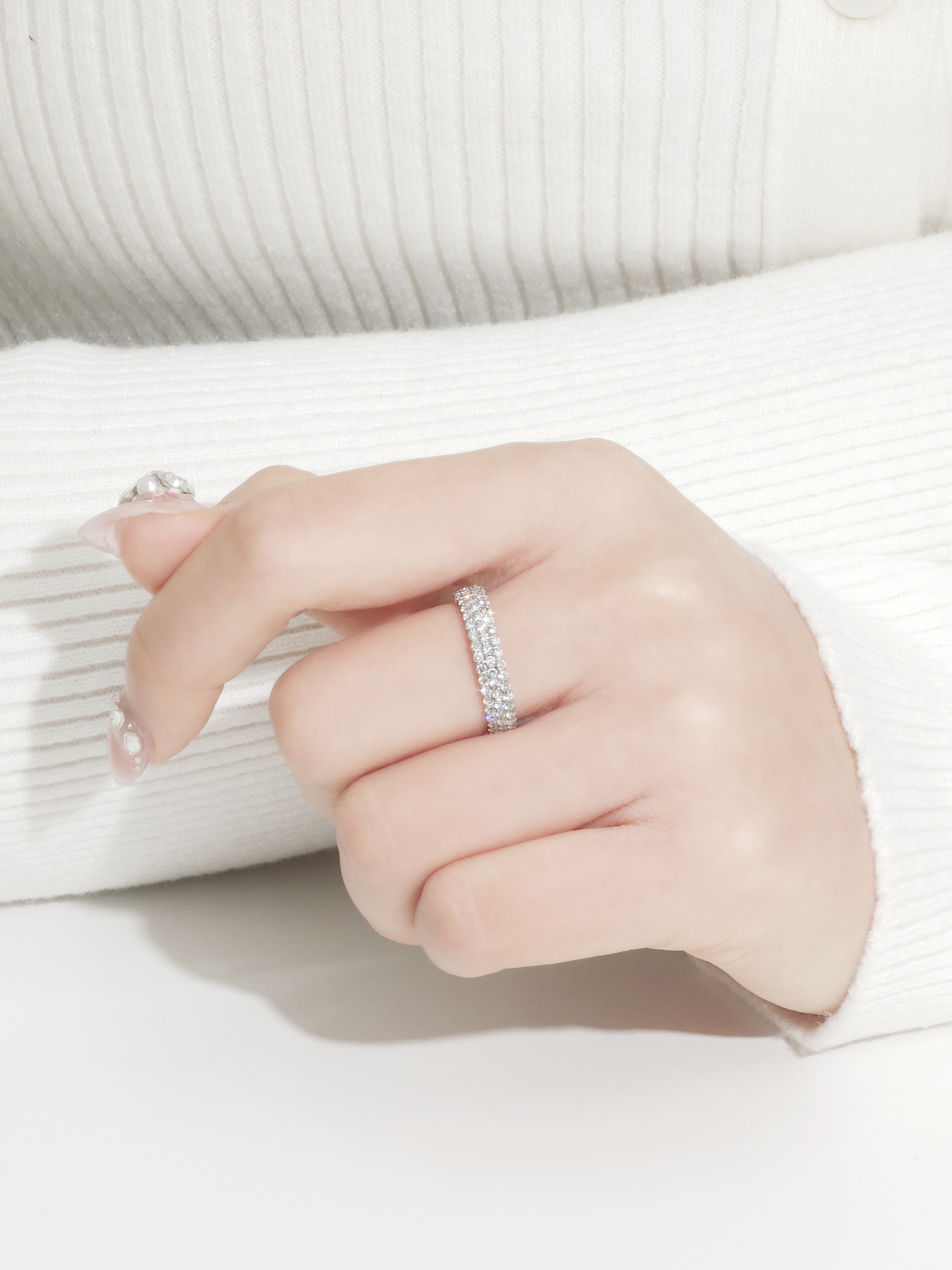 랩다이아 반지 풀 파베세팅 3줄 미니 1.5mm 랩다이아몬드 14k 18k - 상세 이미지 5