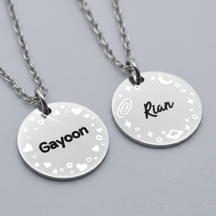 미아방지 목걸이 써지컬스틸 이름 양면각인 아기 유아 아동 어린이 실버 이니셜 어린이집준비물