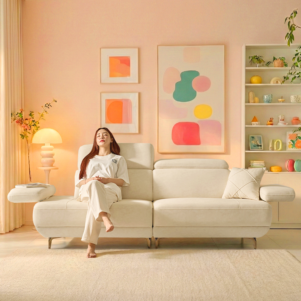 세인트블랑 퓨어케어 이지클린 패브릭 모듈형 스윙소파 sk 스툴미포함, 아이보리, 3.5인용