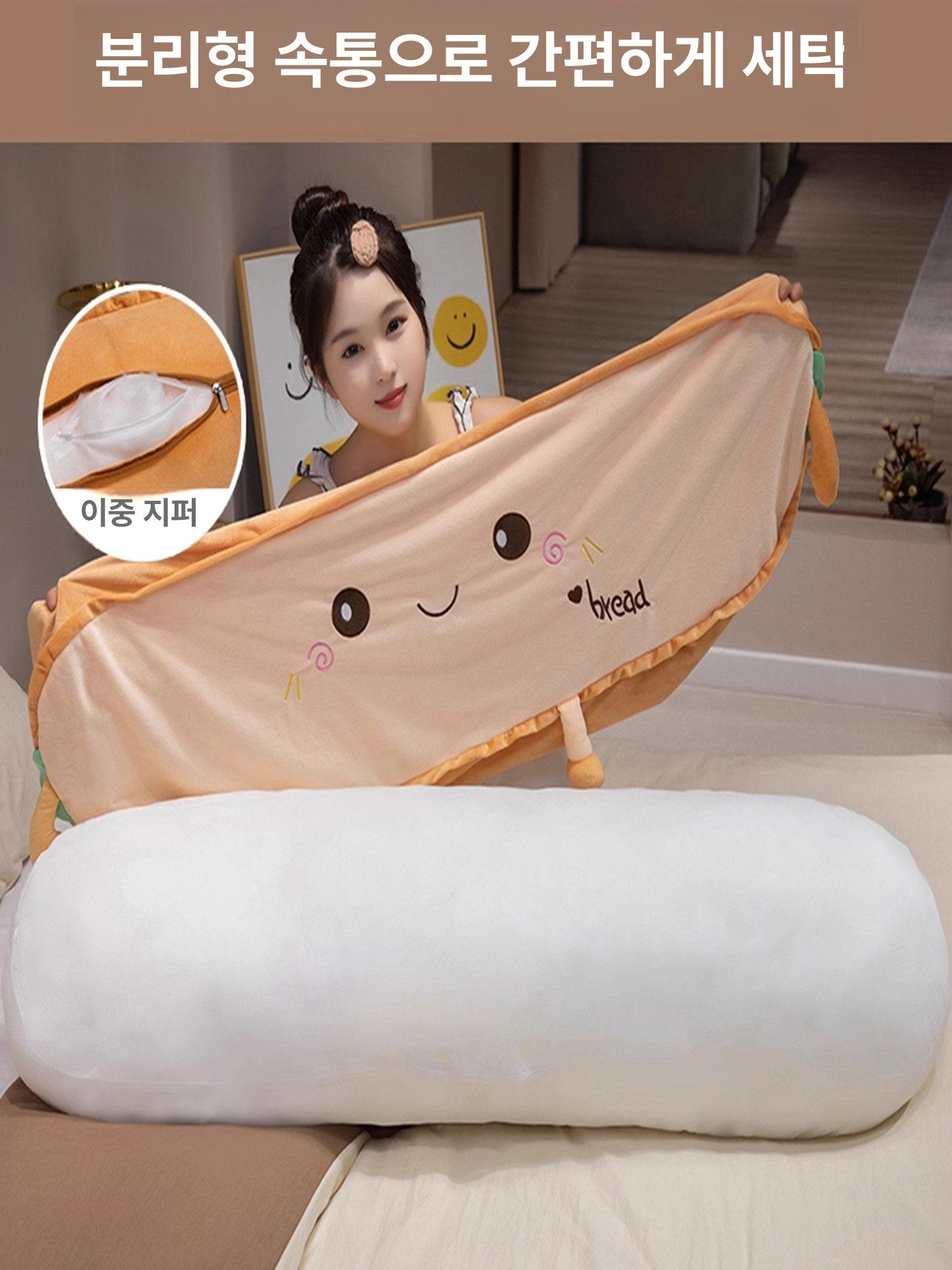 귀여운 토스트 롱 베개 침대 머리맡 대형 쿠션 임산부 여성용 토스트 스마일 소프트크리스탈벨벳 스몰 60cm - 상세 이미지 2