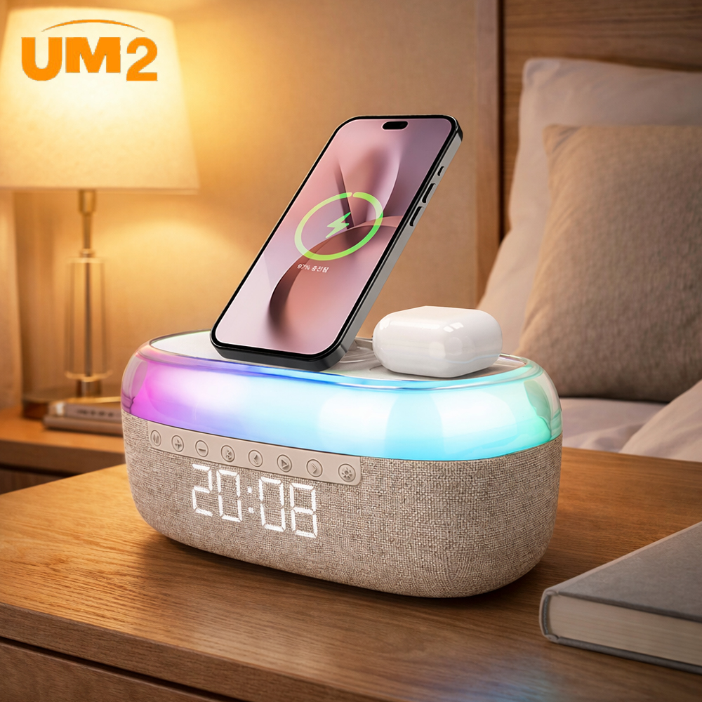 UM2 3in1 무선충전기 블루투스 스피커 맥세이프 시계 알람 RGB무드등 UMWH-BT15WLED - 상품 이미지