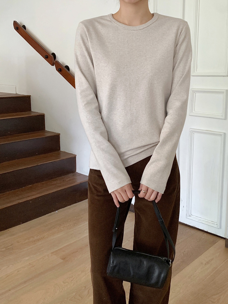 겨울 데일리 피치기모 스판 여성 티셔츠 긴팔티 기본 라운드 이너 레이어드티 기모 티셔츠 이미지 8