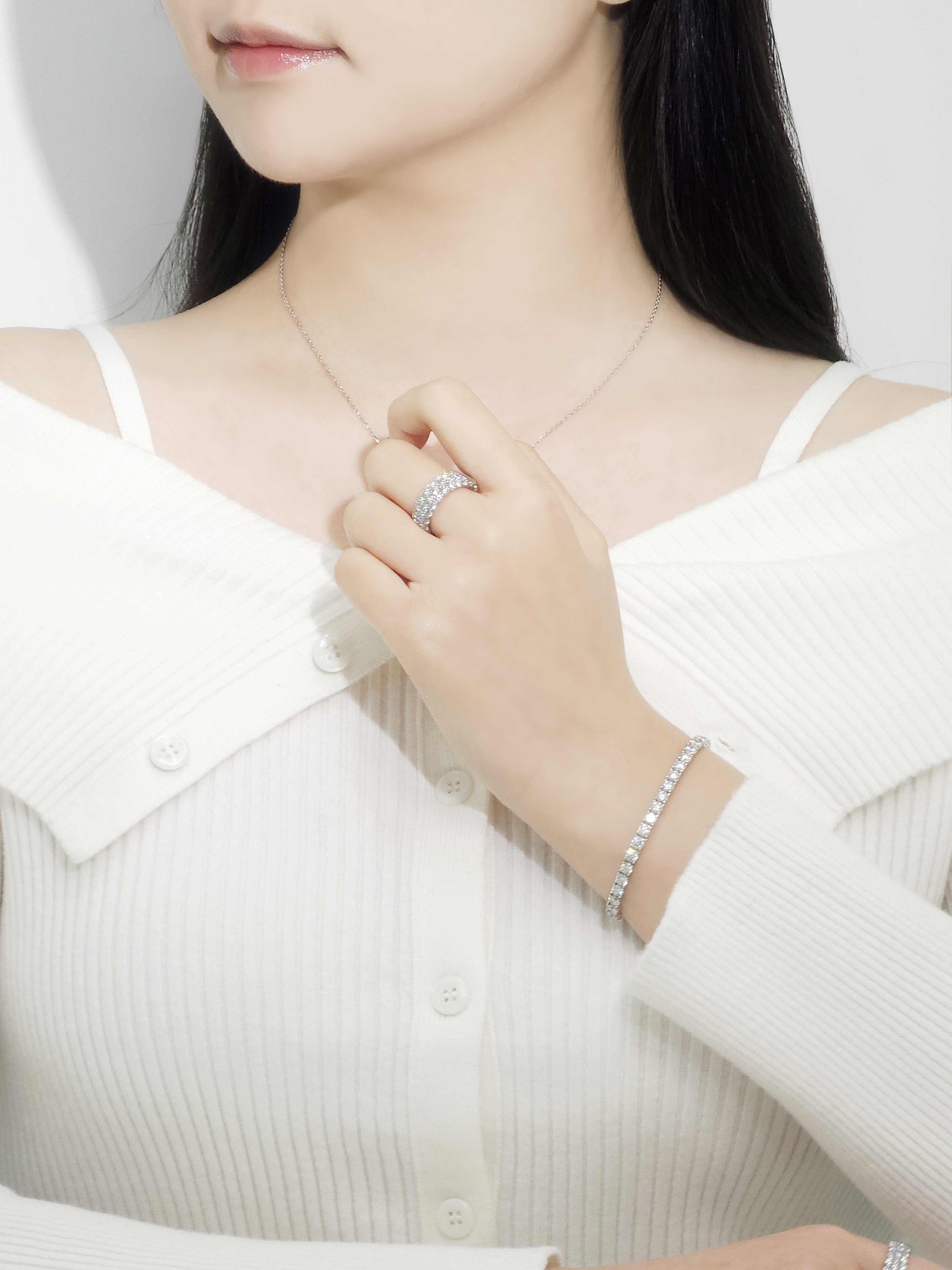 랩다이아 백금 반지 풀 파베세팅 3줄 라지 2.8mm 랩다이아몬드 플래티넘 PT950 이미지 7