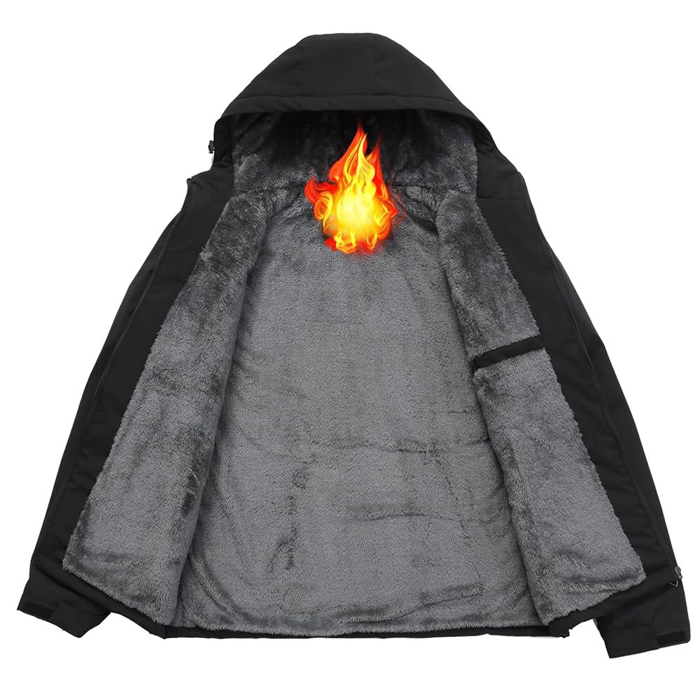 Buytop 남성용 방수 스키 스노우 재킷 플리스 안감 따뜻한 겨울 레인 후드 포함, 다크 블루, XL Darkblue Small - 상세 이미지 3
