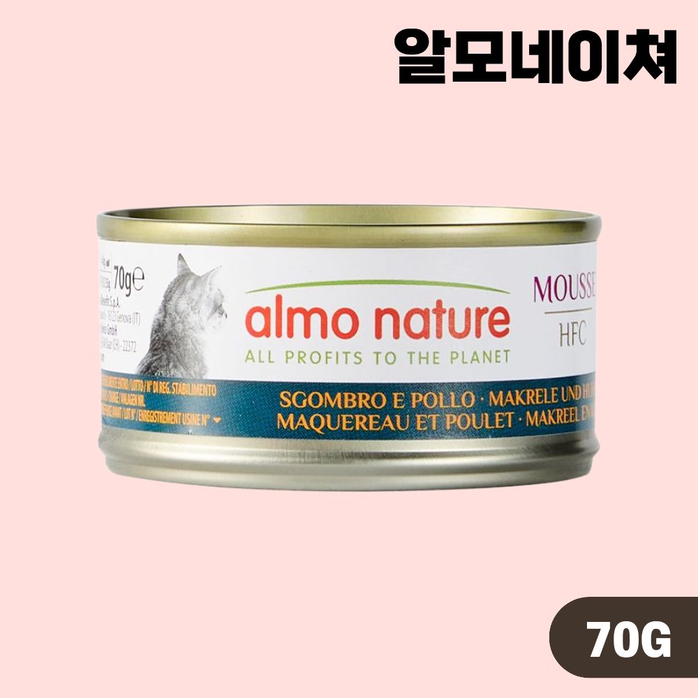 알모네이쳐 무스 주식캔 고양이 습식 고등어 닭고기, 70g, 1개 - 상품 이미지