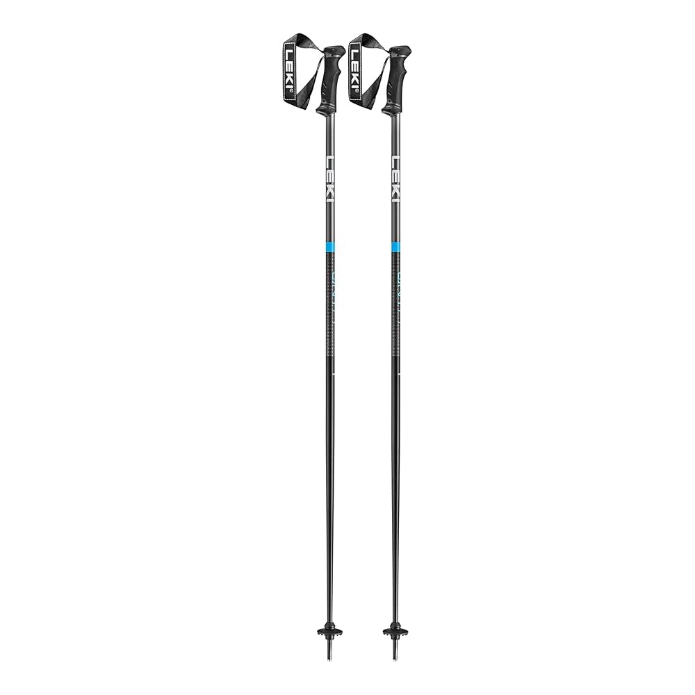 LEKI QNTM 알파인 스키용 경량 알루미늄 스키 폴 - 블랙라이트 무연탄-시안 130cm - 상품 이미지