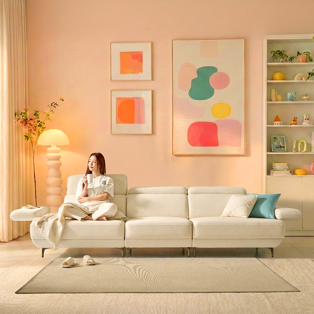 세인트블랑 퓨어케어 이지클린 패브릭 모듈형 스윙소파 sk 스툴미포함, 아이보리, 4인용