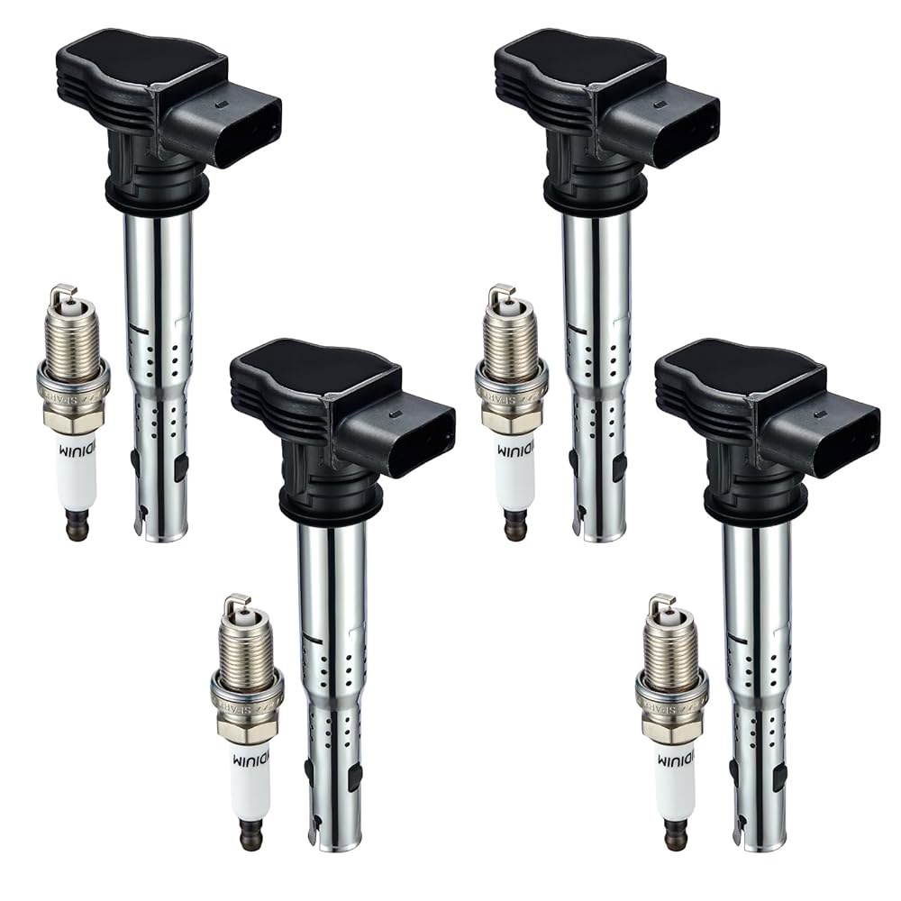 UF575 PFR7S8EG용 아우디폭스바겐 2.0L L4 4.2L V8과 호환되는 BDFHYK 점화 코일 팩 및 이리듐 스파크 플러그, 4종 세트 - 상품 이미지