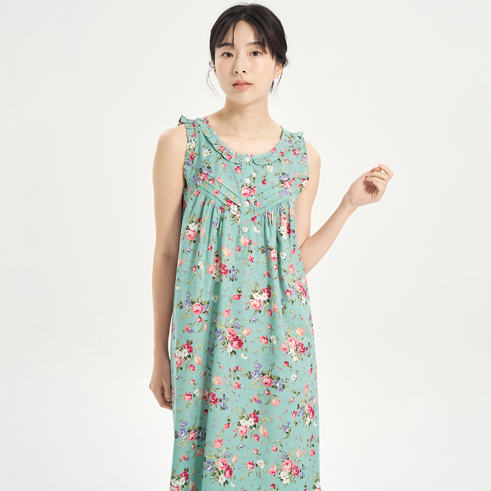 민트장미 여성 여름 순면 아사면 나시 잠옷 파자마 홈웨어 원피스 이미지 6