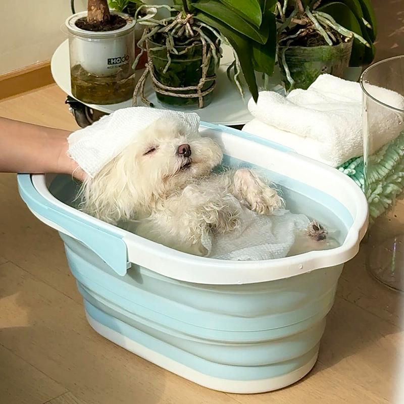 강아지 고양이 접이식 목욕통 소형 반려견 목욕 욕조 블루 접이식 욕조 46 x 30.3 x 20.4cm