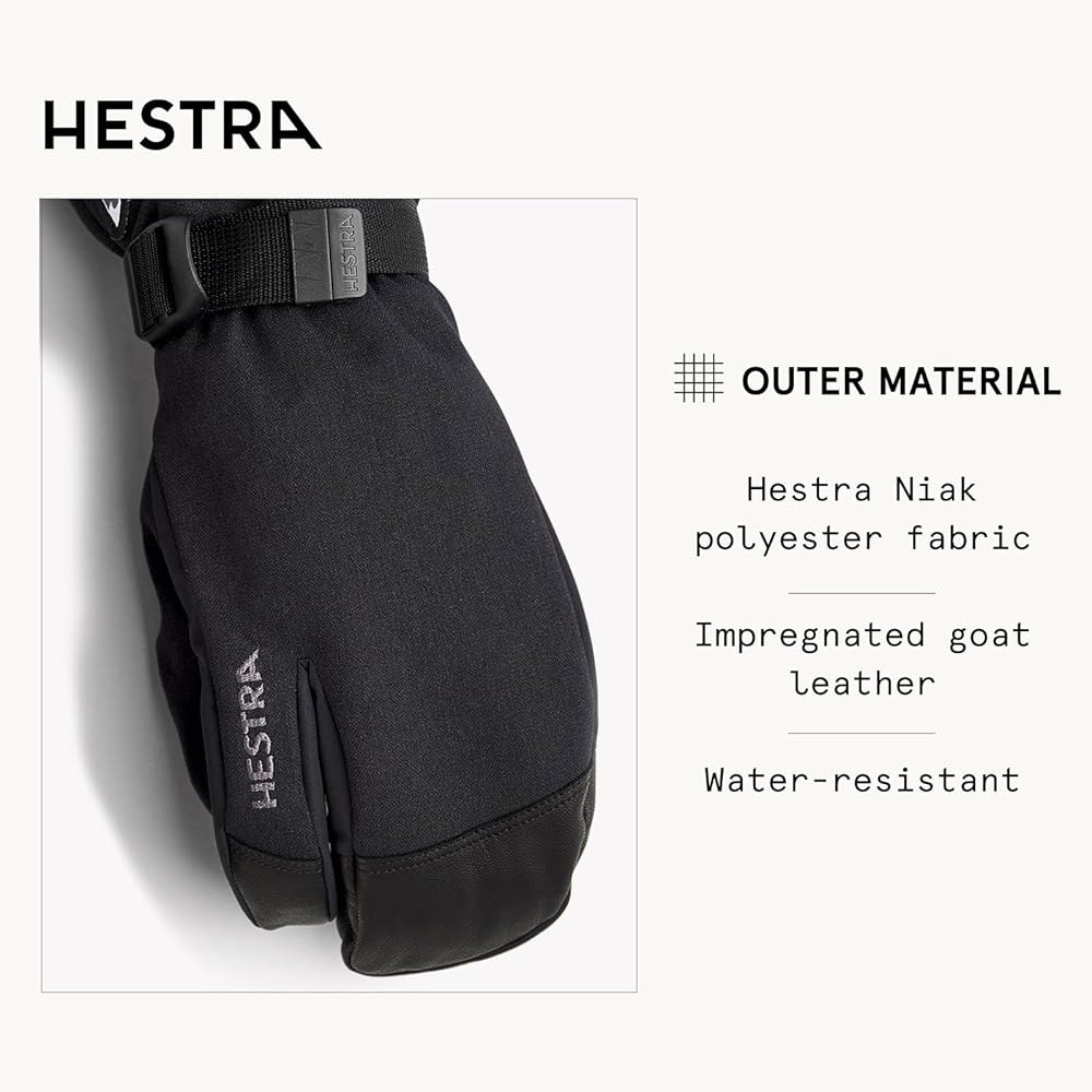 Hestra 유니 파우더 건틀렛 3손가락 장갑, 단열, 방풍 가죽 알파인 스키 및 일상용, 남성 여성용 - 블랙 Beige 10 - 상세 이미지 3
