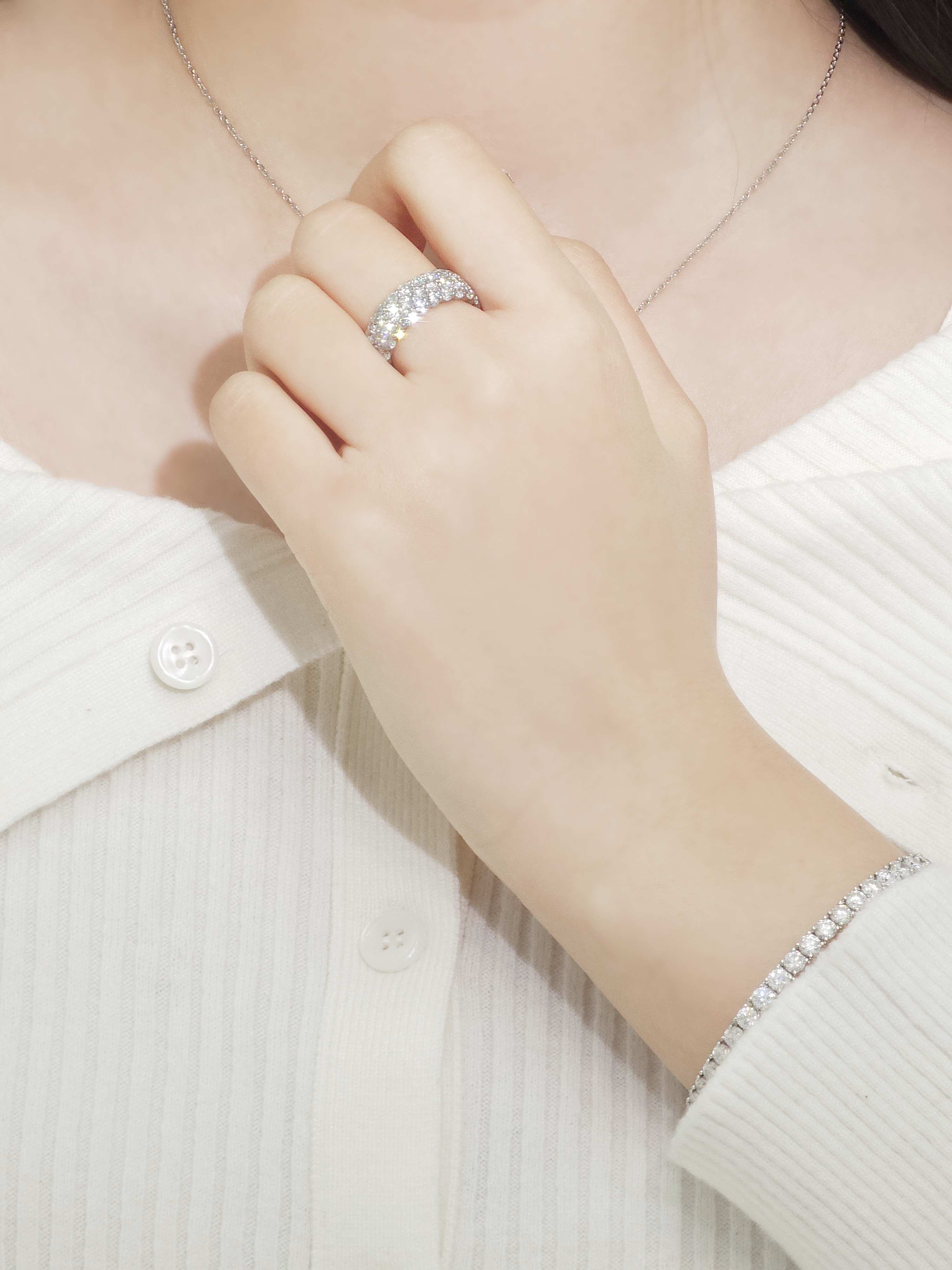 랩다이아 백금 반지 풀 파베세팅 3줄 라지 2.8mm 랩다이아몬드 플래티넘 PT950 이미지 6