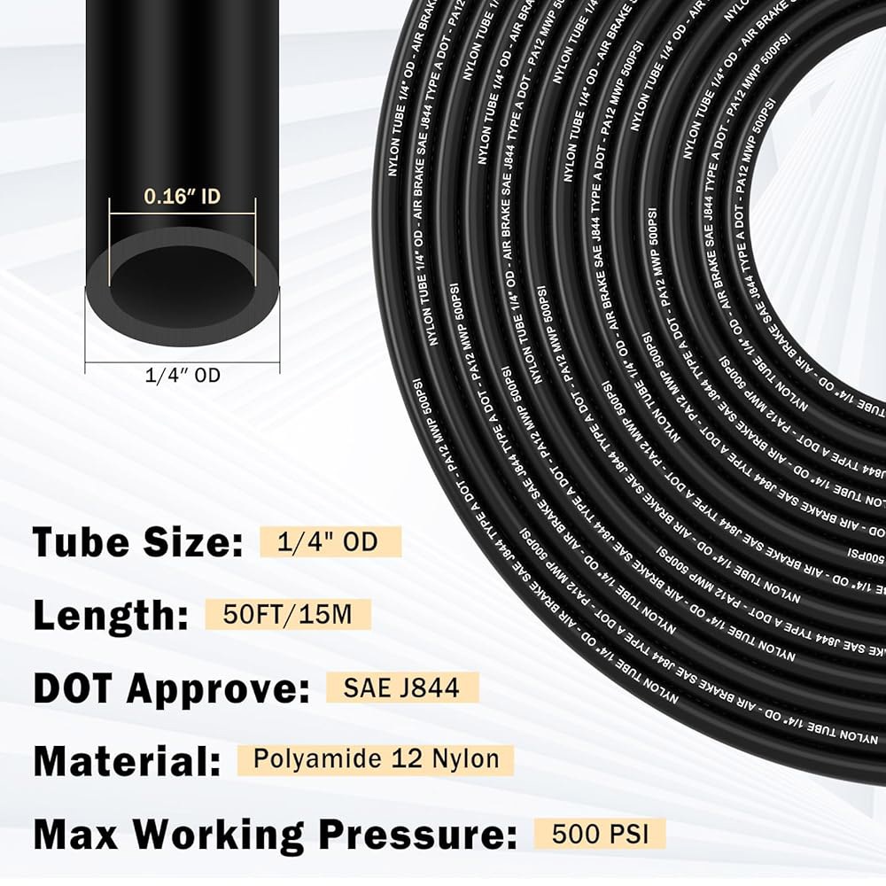 에어백 서스펜션용 황동 피팅 키트 10개가 포함된 CheMuii 50FT 1/4 DOT 에어 라인 1/4Inch-13Pcs - 상세 이미지 3