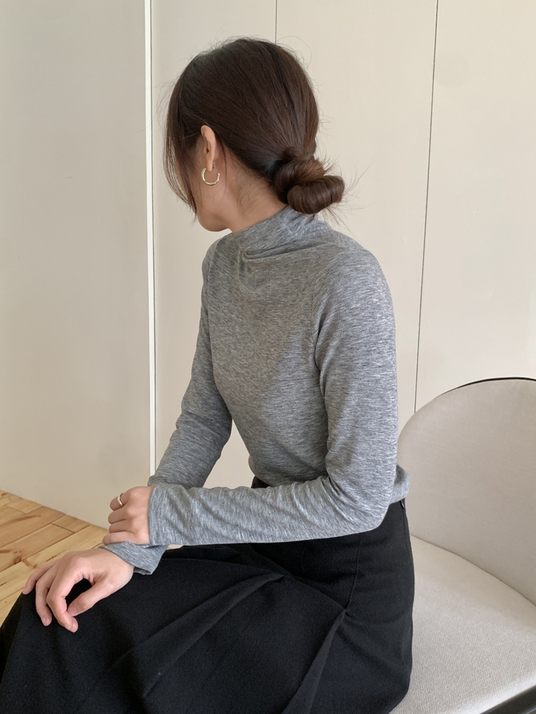 겨울 모크넥 여성 목 폴라티 이너 기모 티셔츠 여자 티셔츠 긴팔 터틀넥 반폴라 반목티 - 상세 이미지 4