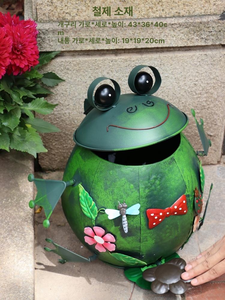 철제 쓰레기통 공원용 야외 분리수거함 드럼통형 대형 귀여운 개구리 정원 쓰레기통 - 상세 이미지 3