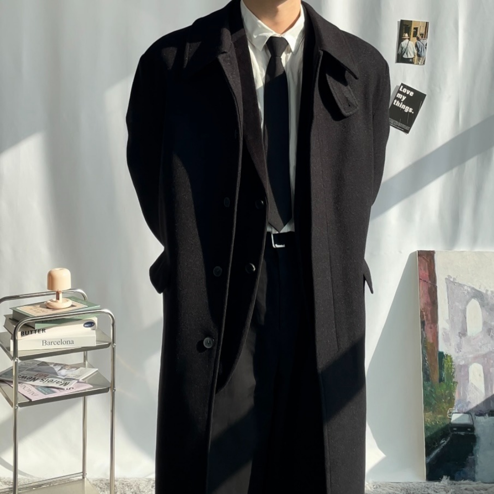 발마칸 코트 남자 울 오버핏 롱 맥코트 블랙 겨울 아우터 제품 이미지