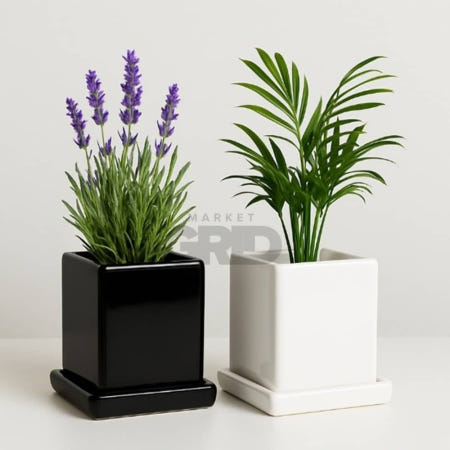 트렌디프레소협력사 마켓그리드 사각 도자기 화분 8 +받침 4개 빈화분