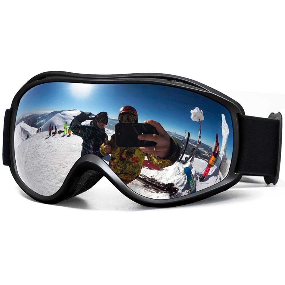 AVV 스키 고글 UV 보호, 김 서림 방지 스노우보드 스노우 OTG 남성 여성 성인 및 청소년용 1 Black Frame Grey&red Vl - 상품 이미지