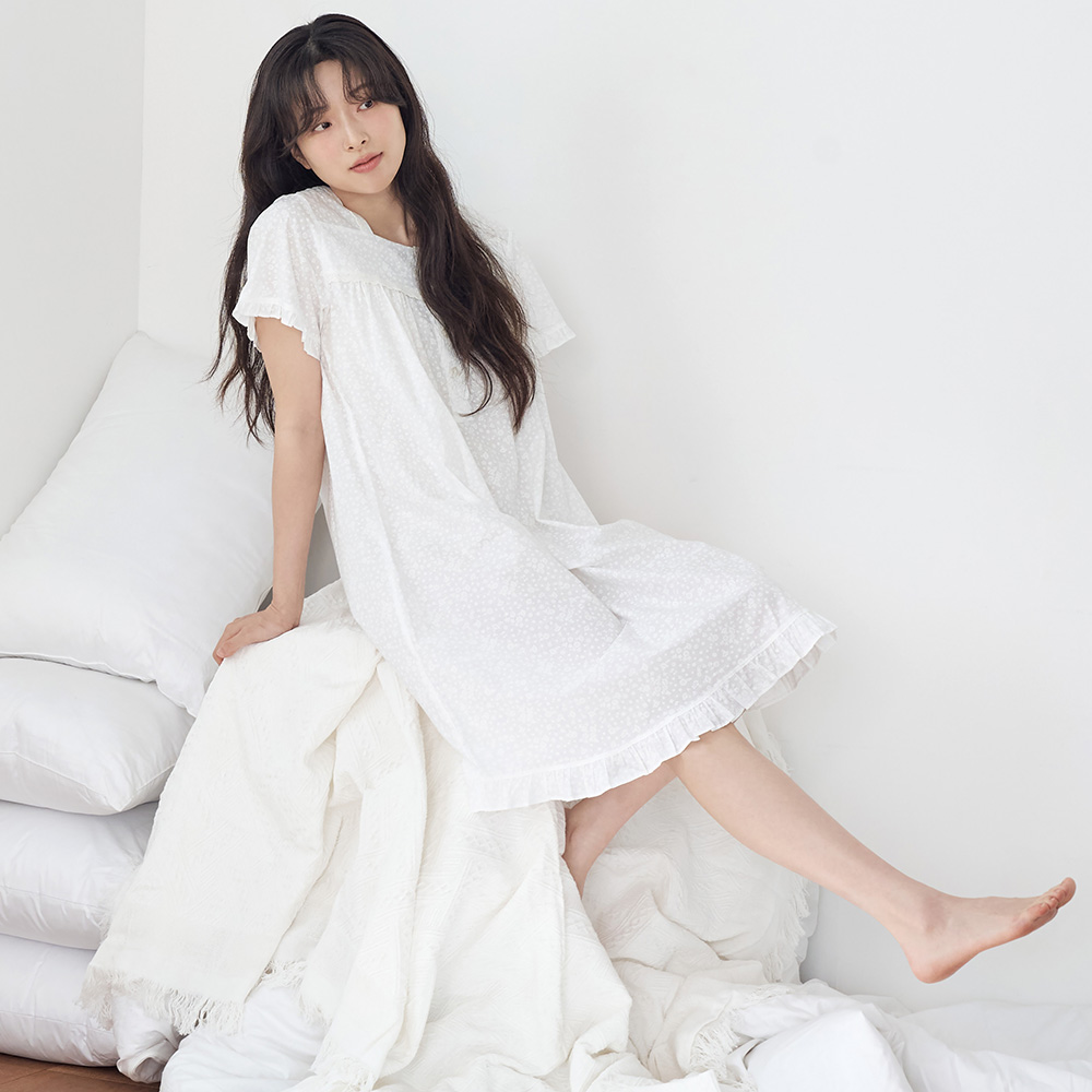화이트퓨어 반팔 여름 빅사이즈 순면 여성 홈웨어 원피스 잠옷 이미지 4