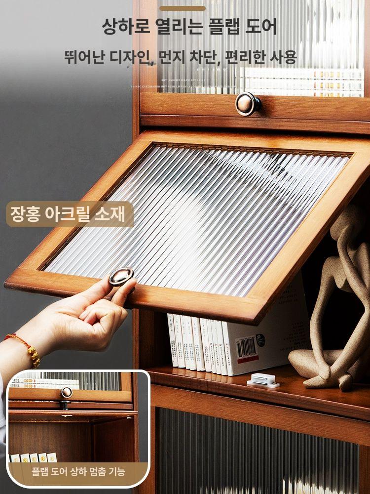 원목 그릇장 주방 부엌 컵 찬장 3단 진열장 장식장 창홍 투명 플립 도어 4칸 40길이 - 상세 이미지 4