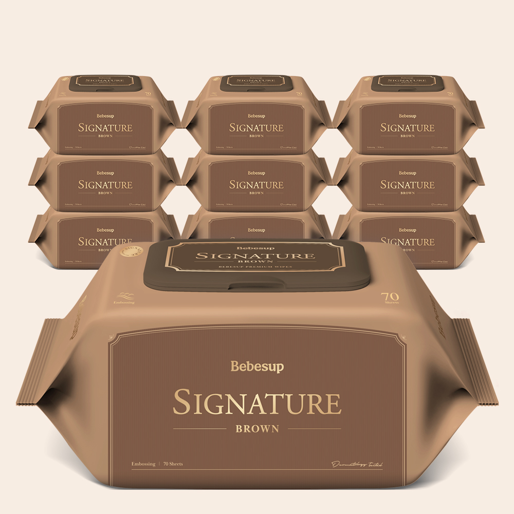 베베숲 시그니처 브라운 캡형 안전한 아기물티슈 70매, 10개