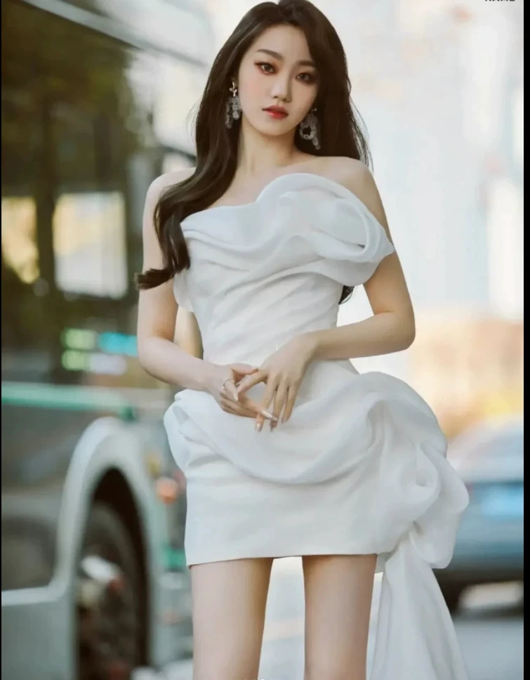 드레이프 언밸런스 셀프웨딩 미니드레스 촬영용 파티드레스 - 상세 이미지 2
