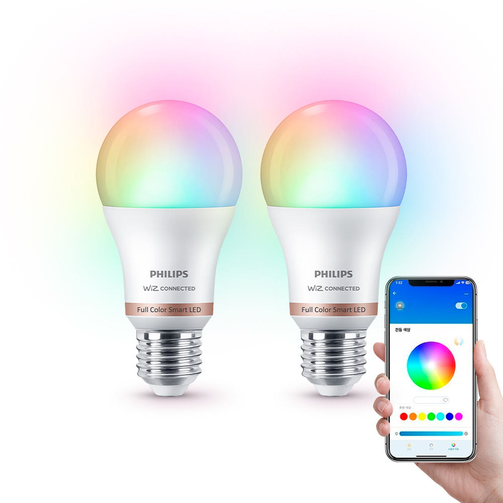 위즈 공식스토어 필립스 위즈 스마트전구 e26 LED 8.5W 컬러 2개