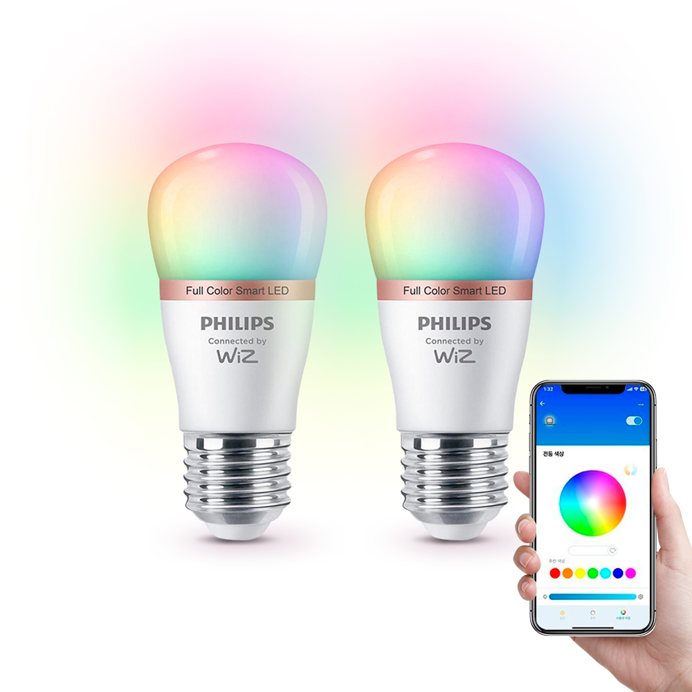 필립스 위즈 미니 LED 스마트전구 Matter E26소켓 4.9W, 컬러, 2개 이미지