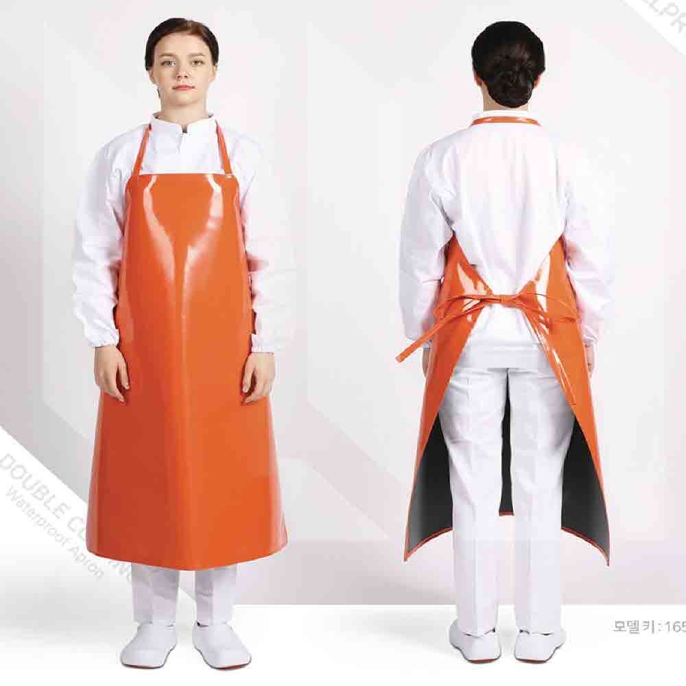 MD양면코팅 방수 앞치마 7부 목끈형 3개 위생 레드-3개