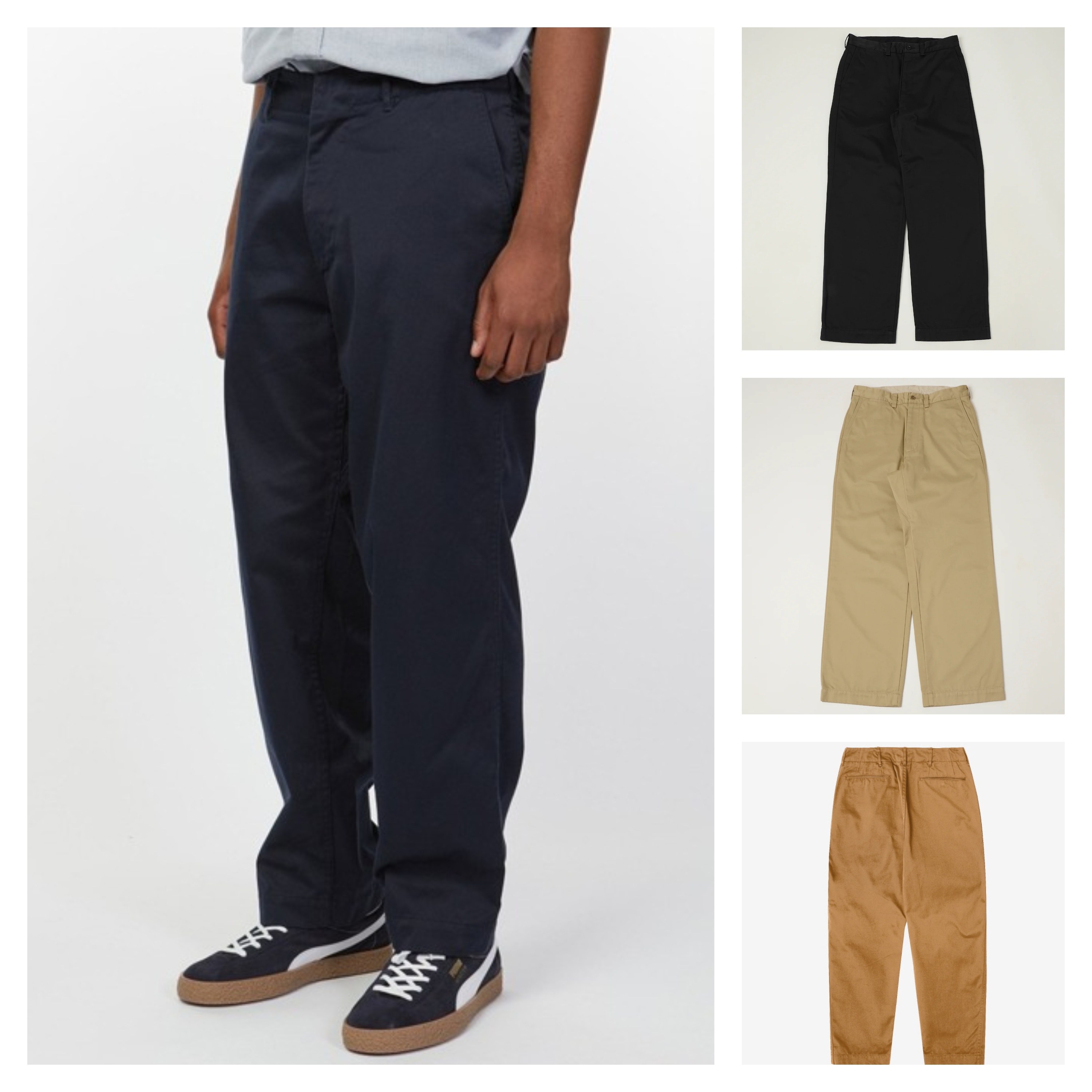 나나미카 와이드 치노 워크 팬츠 남성 면 바지 네이비, 32 - 상품 이미지