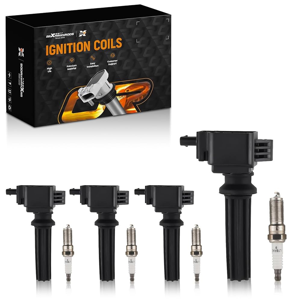 랜드로버 링컨 포드 2.0L 2.3LL4 2012-2020, 재규어 XE XF, 점화 코일 키트가 UF-670을 대체하는 맥스피딩로드 UF670 4종 팩 및 이리듐 플러그 세트 - 상품 이미지