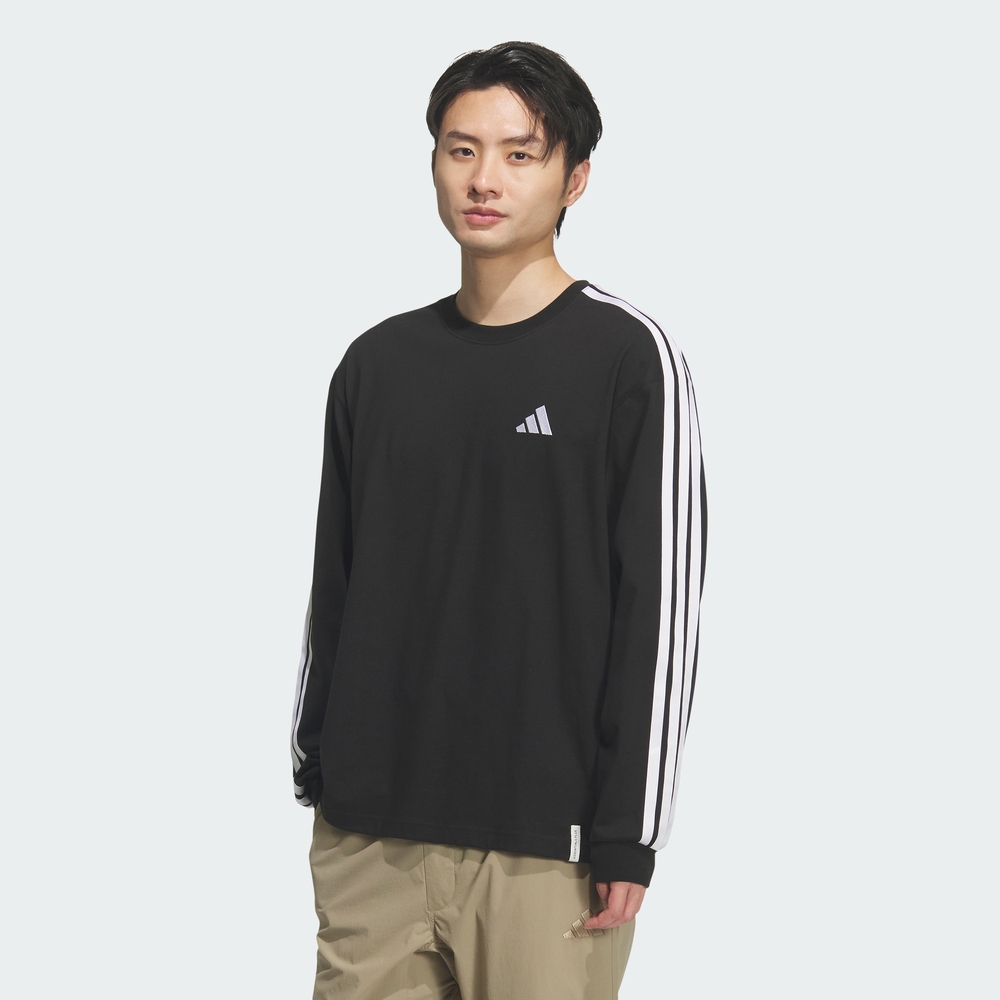 [아디다스 공식] ESSENTIALS PLUS LOOSE FIT 3 STRIPES SINGLE JERSEY 롱 슬리브 티셔츠 KF3728 - 상품 이미지