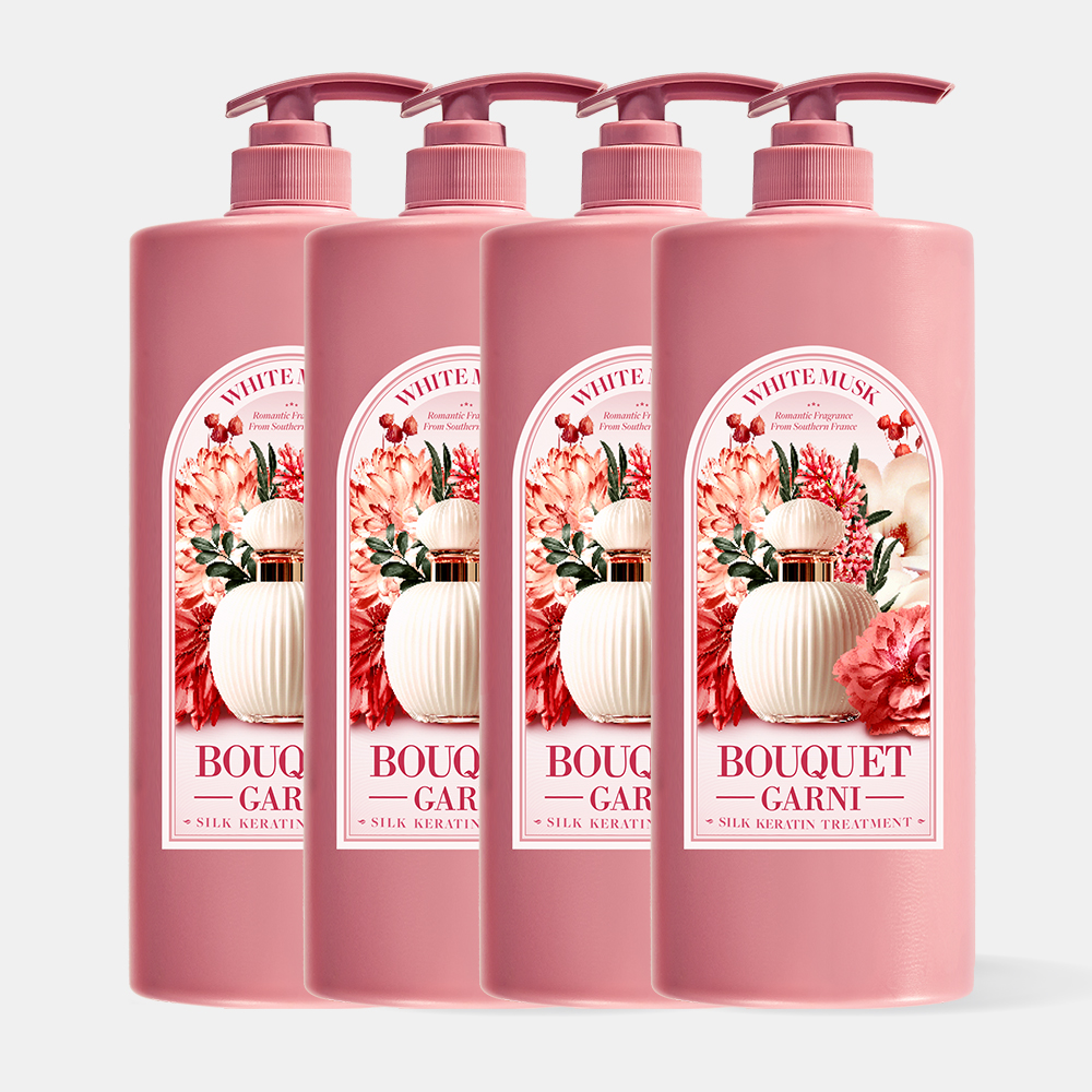 [헤어SET] 부케가르니 실크 케라틴 샴푸 1.5L 화이트머스크 향 3개+트리트먼트 1.5L 1개 대용량 이미지