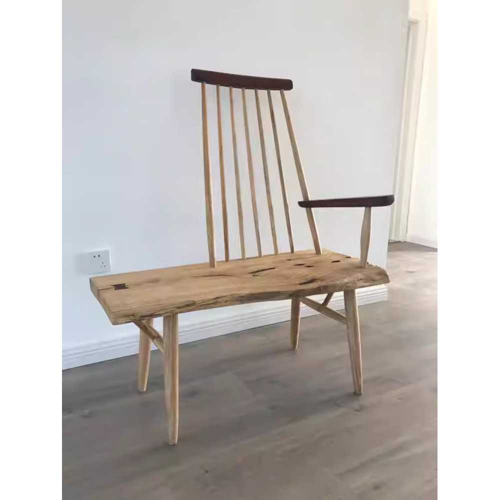 나무 팔걸이 의자 우드 1인 암체어 빈티지 레트로 100cm - 상세 이미지 3