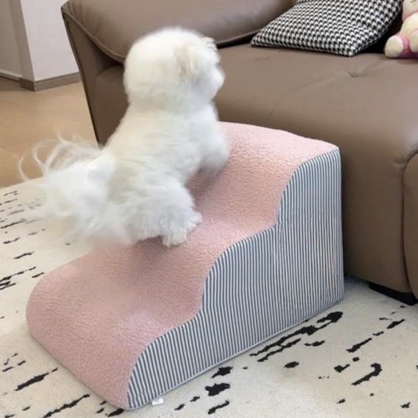 소형견 고양이 침대 소파용 분리형 탈부착 가능 핑크 3단 완전 세트 계단커버포함 폭 36cm - 상세 이미지 2