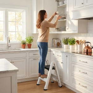 가정용 접이식 사다리 미니 소형 주방 발판 계단 세차 2단, 화이트 실사용 후기 | 효과 있을까? - 상품 이미지 2