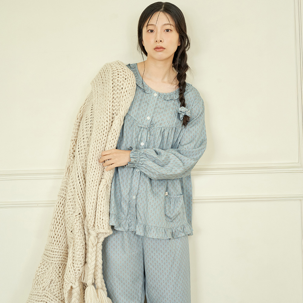 보리 긴팔 모달 면 빅사이즈 여성 홈웨어 잠옷 세트 제품 이미지