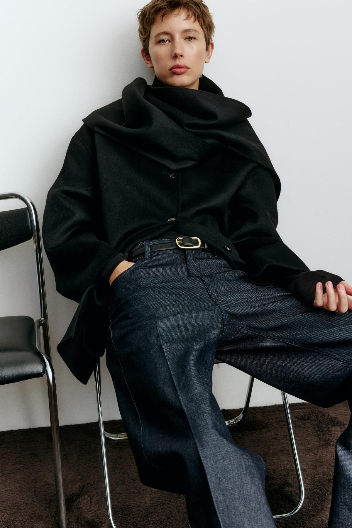 에이치앤엠 핸드메이드 울 블랙 롱 코트 1287858001 NEGRO