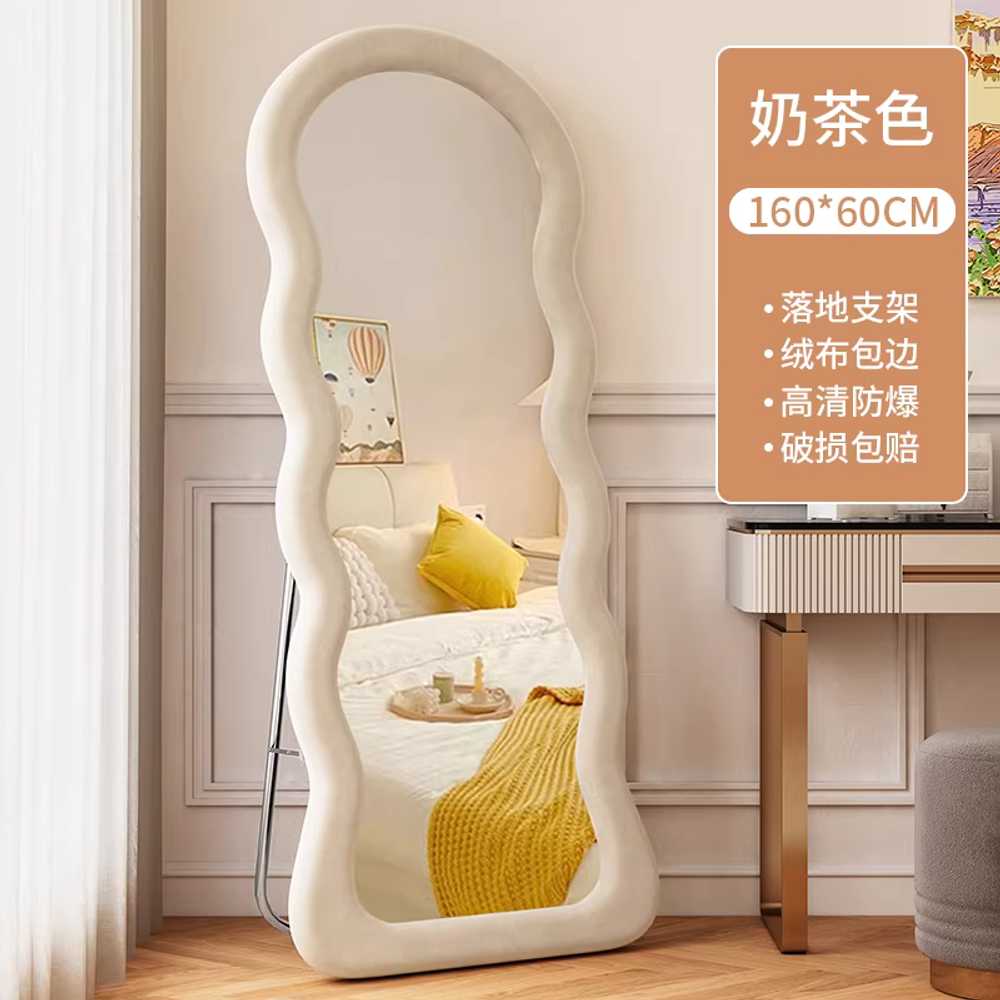 웨이브 물결 전신 거울 인테리어 대형 스탠드 미러 150x50cm 벨벳 아이보리 이미지 8