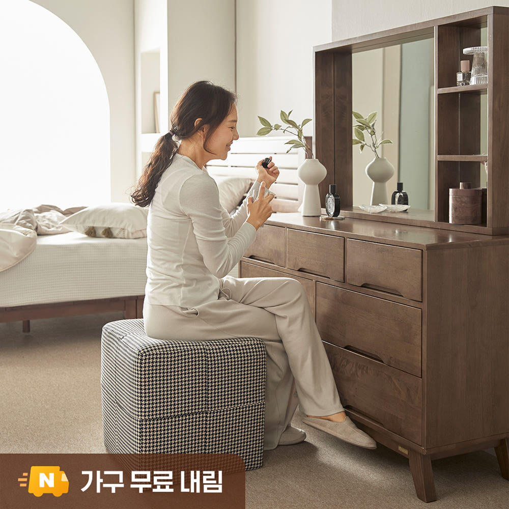 로렌 고무나무 원목 3단 수납 화장대 세트