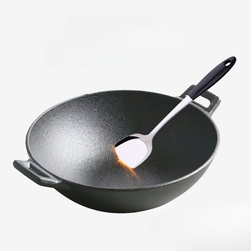 웍 무쇠 주철 통주물 양손 깊은 궁중팬 볶음튀김 인덕션 캠핑 만능 24cm 1인용 싱글 웍 - 상세 이미지 4