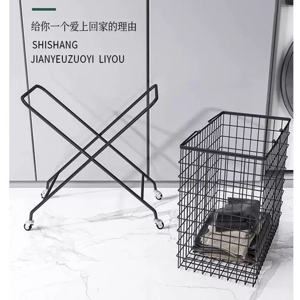 빨래방 카트 대용량 이동식 소형 세탁물 바퀴달린 철제 A. 작은 검은색 593755 - 상세 이미지 3