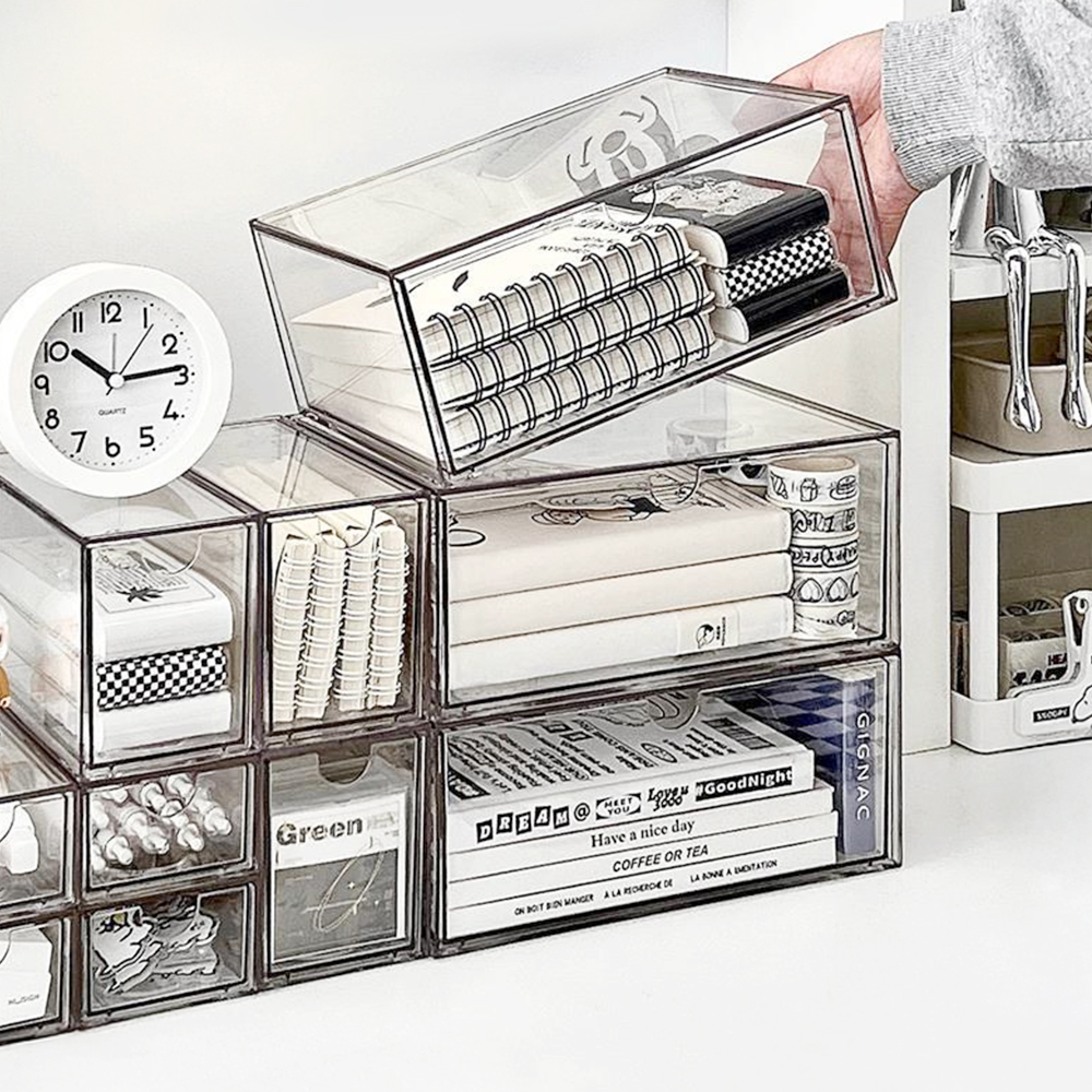 투명 모듈 적층 책상정리함 중형 미니서랍 사무실 책상 정리 데스크 오거나이저 이미지 2