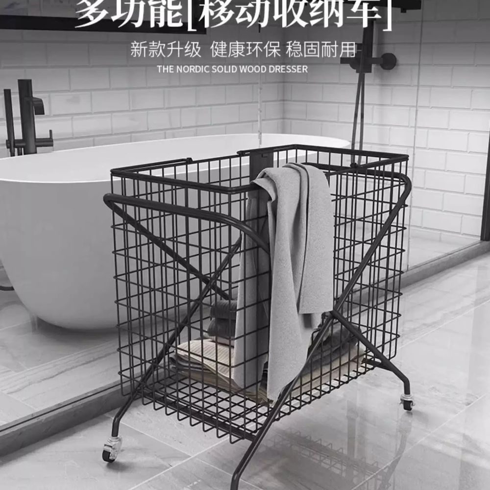 빨래방 카트 대용량 이동식 소형 세탁물 바퀴달린 철제 A. 작은 검은색 593755 - 상세 이미지 2