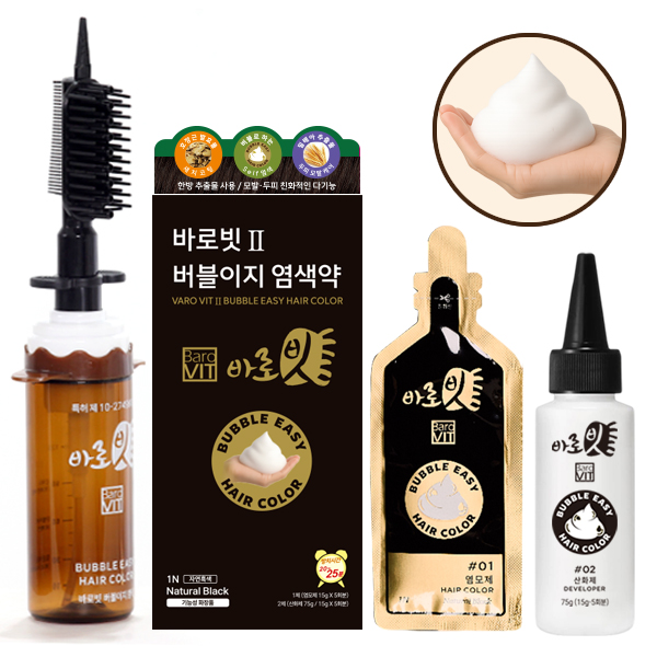 바로빗2 버블 브러쉬 빗는 염색약세트[전용브러쉬+염모제 5회분]셀프염색 새치커버 흰머리 이미지 3