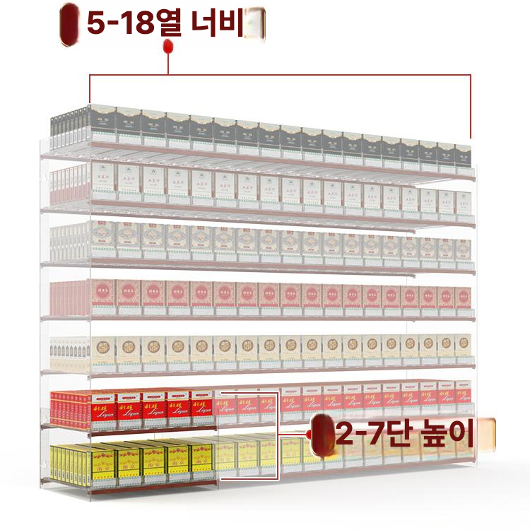 담배진열대 선반 편의점 아크릴 매대 수납 상품진열 약국 진열장 전시 케이스 정리선반 스탠드선반 5단 7열 350팩 - 상세 이미지 5