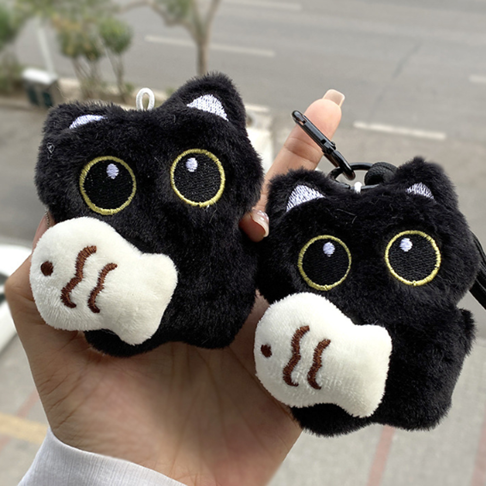 검은 고양이 인형 키링 물고기 까만 깜냥이 검정 귀여운 동물 - 상품 이미지