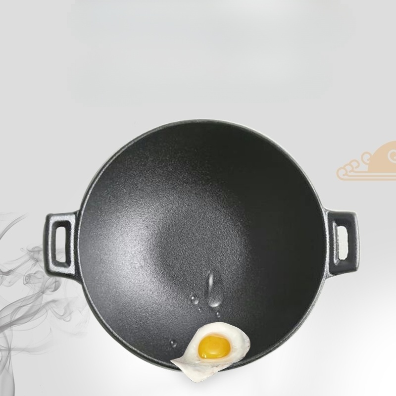 웍 무쇠 주철 통주물 양손 깊은 궁중팬 볶음튀김 인덕션 캠핑 만능 24cm 1인용 싱글 웍 - 상세 이미지 5